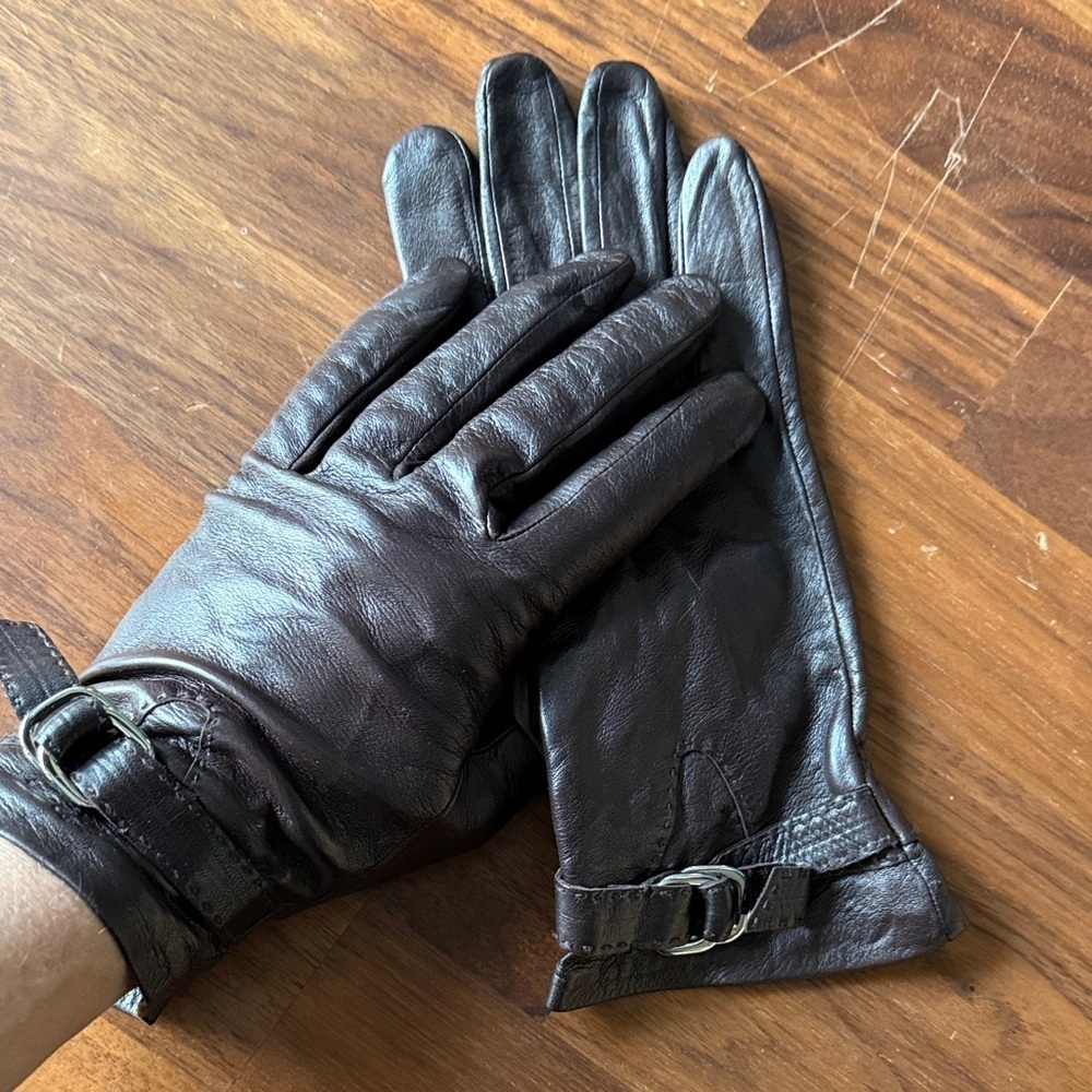 Longchamp Dark Brown Lambs Leather Women's Gloves